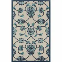 Photo of Blue Floral Non Skid Indoor Outdoor Area Rug
