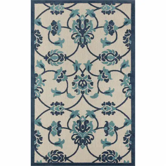 Blue Floral Non Skid Indoor Outdoor Area Rug Photo 1