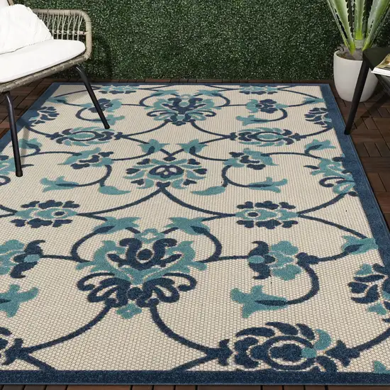 Blue Floral Non Skid Indoor Outdoor Area Rug Photo 9