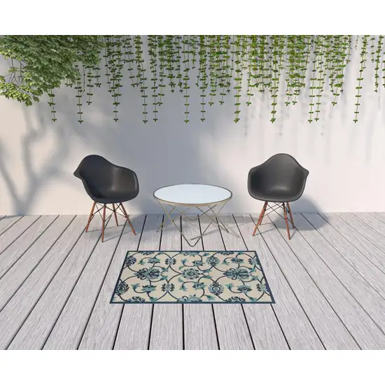 Blue Floral Non Skid Indoor Outdoor Area Rug Photo 3