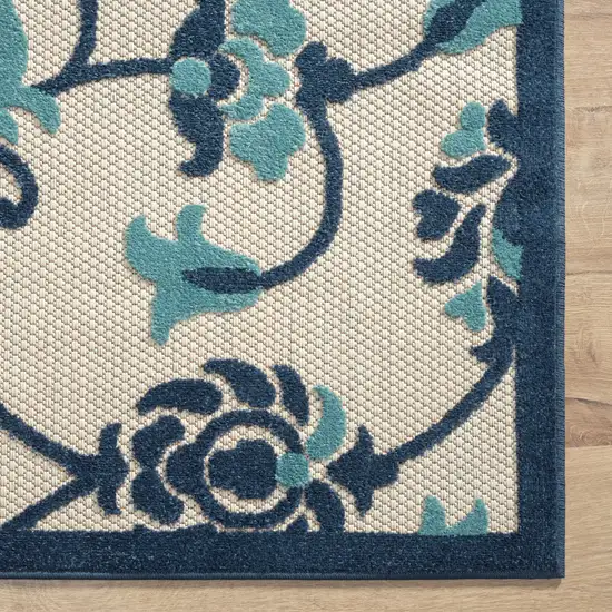 Blue Floral Non Skid Indoor Outdoor Area Rug Photo 2