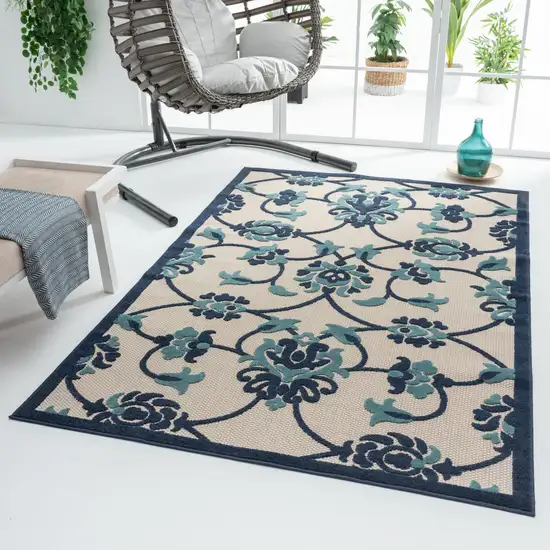 Blue Floral Non Skid Indoor Outdoor Area Rug Photo 8