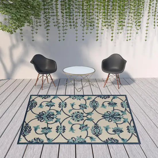 Blue Floral Non Skid Indoor Outdoor Area Rug Photo 3