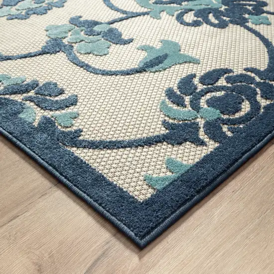 Blue Floral Non Skid Indoor Outdoor Area Rug Photo 7