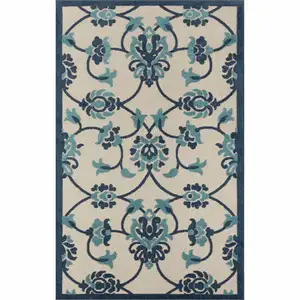 Photo of Blue Floral Non Skid Indoor Outdoor Area Rug