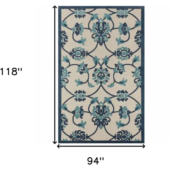 Blue Floral Non Skid Indoor Outdoor Area Rug Photo 2