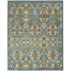 Photo of Blue Floral Power Loom Area Rug