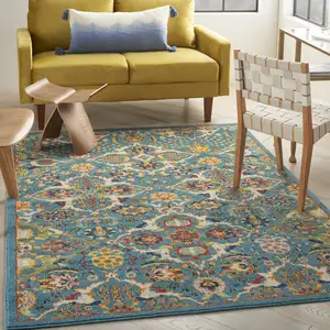 Photo of Blue Floral Power Loom Area Rug