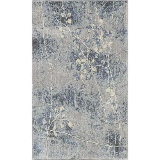 Blue Floral Power Loom Area Rug Photo 1