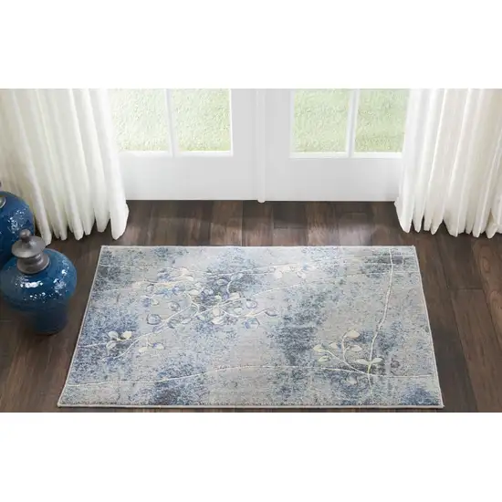 Blue Floral Power Loom Area Rug Photo 4