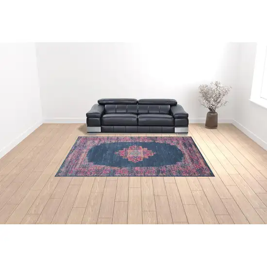 Blue Floral Power Loom Area Rug Photo 2