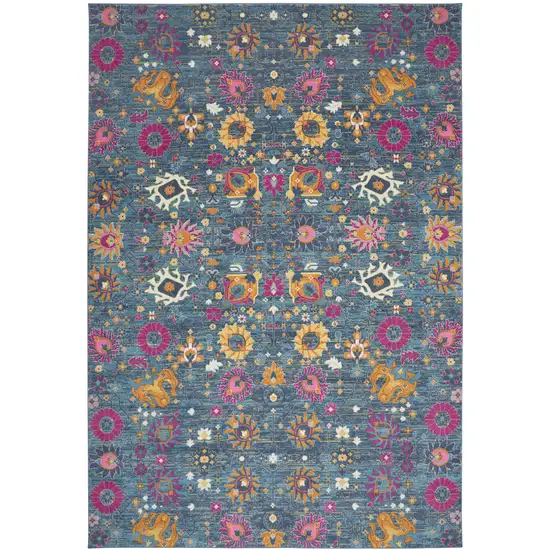 Blue Floral Power Loom Area Rug Photo 1