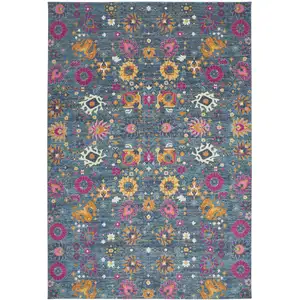 Photo of Blue Floral Power Loom Area Rug