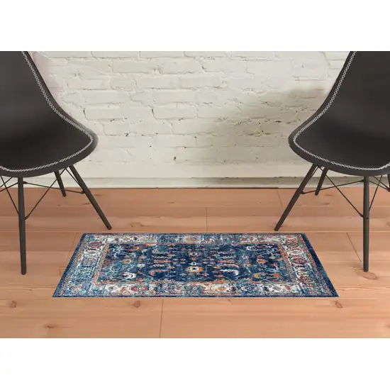 Blue Floral Power Loom Area Rug Photo 3