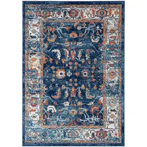 Photo of Blue Floral Power Loom Area Rug