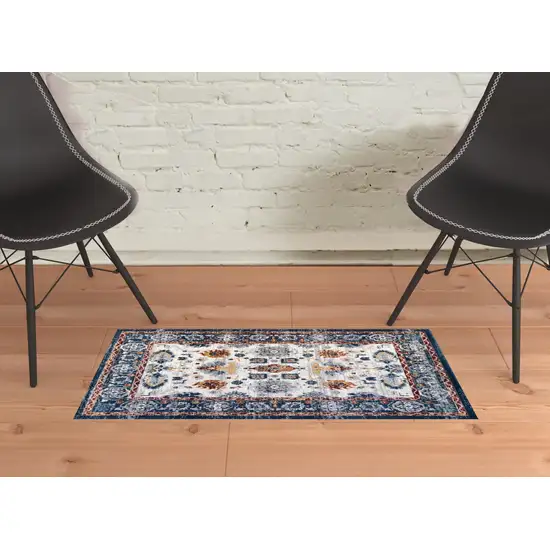 Blue Floral Power Loom Area Rug Photo 2