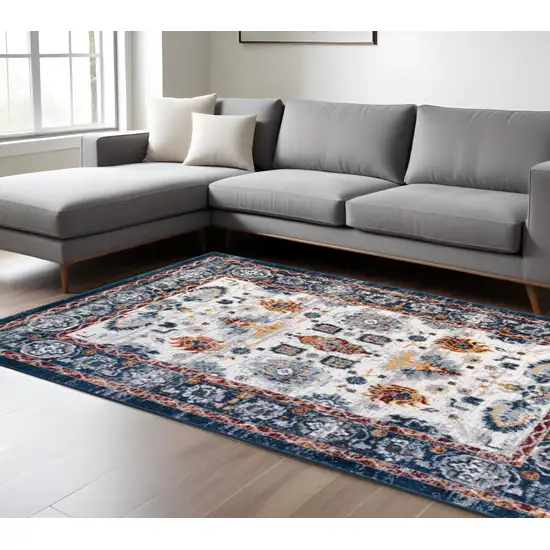 Ivory Navy and Orange Floral Power Loom Area Rug Photo 1