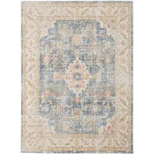 Photo of Blue Floral Power Loom Area Rug