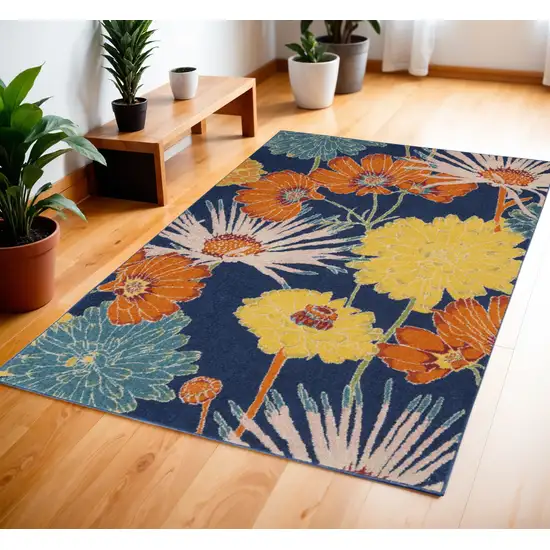 Blue Floral Power Loom Area Rug Photo 1