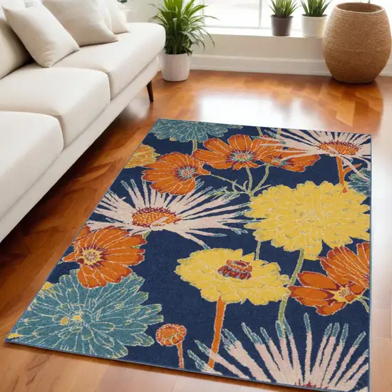 Blue Floral Power Loom Area Rug Photo 1