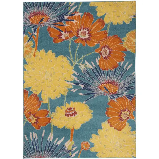 Blue Floral Power Loom Area Rug Photo 5