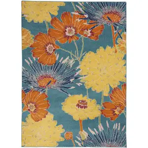 Photo of Blue Floral Power Loom Area Rug