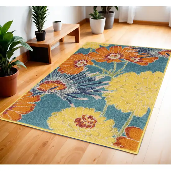 Blue Floral Power Loom Area Rug Photo 1