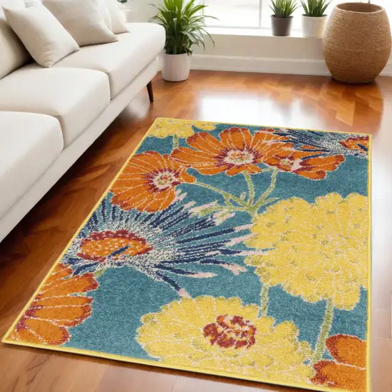 Blue Floral Power Loom Area Rug Photo 1