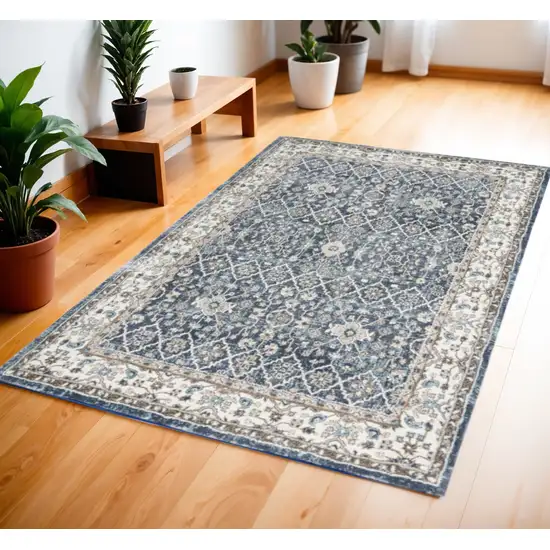 Blue Floral Power Loom Area Rug Photo 1