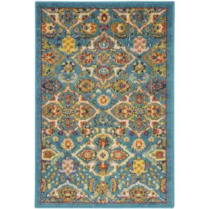 Photo of Blue Floral Power Loom Area Rug