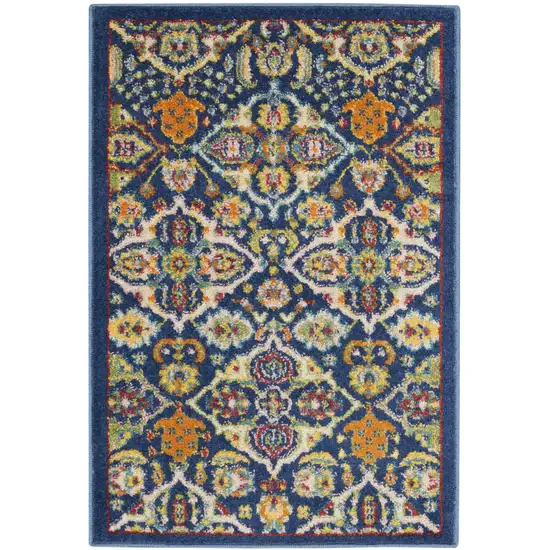 Blue Floral Power Loom Area Rug Photo 2