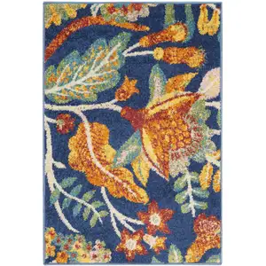 Photo of Blue Floral Power Loom Area Rug