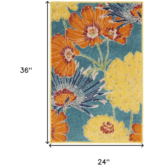 Blue Floral Power Loom Area Rug Photo 3