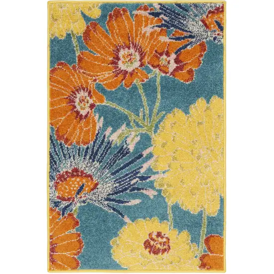 Blue Floral Power Loom Area Rug Photo 2