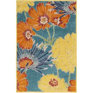 Photo of Blue Floral Power Loom Area Rug