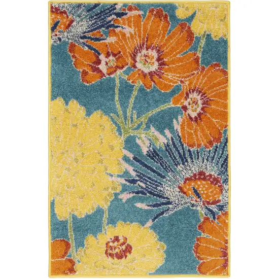 Blue Floral Power Loom Area Rug Photo 4