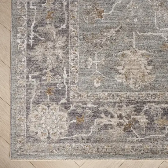 Blue Floral Power Loom Distressed Area Rug With Fringe Photo 6