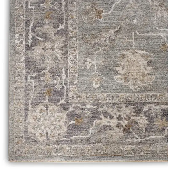 Blue Floral Power Loom Distressed Area Rug With Fringe Photo 4