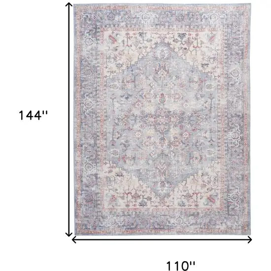 Blue Floral Power Loom Distressed Area Rug Photo 9