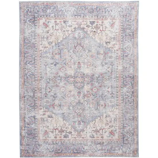 Blue Floral Power Loom Distressed Area Rug Photo 1