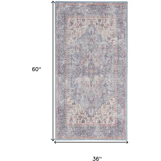 Blue Floral Power Loom Distressed Area Rug Photo 3