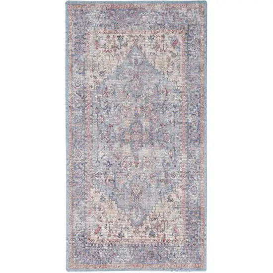 Blue Floral Power Loom Distressed Area Rug Photo 6