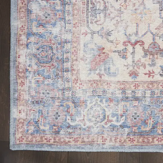 Blue Floral Power Loom Distressed Area Rug Photo 4