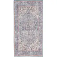 Photo of Blue Floral Power Loom Distressed Area Rug