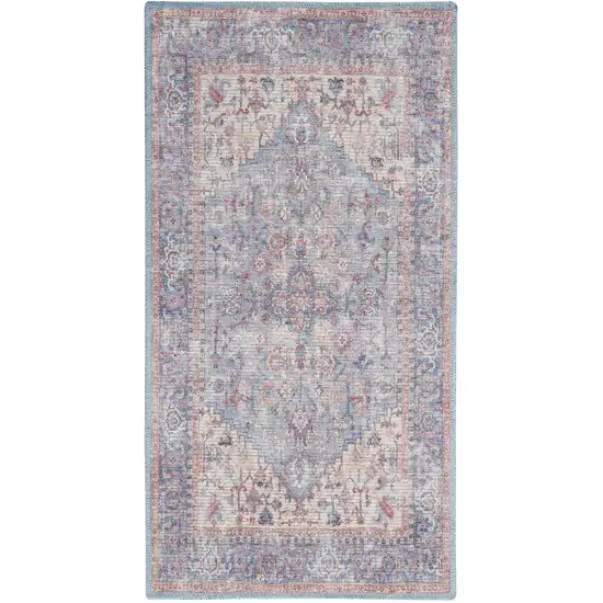 Blue Floral Power Loom Distressed Area Rug Photo 2