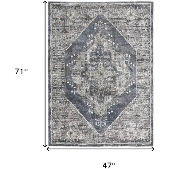 Blue Floral Power Loom Distressed Area Rug Photo 3