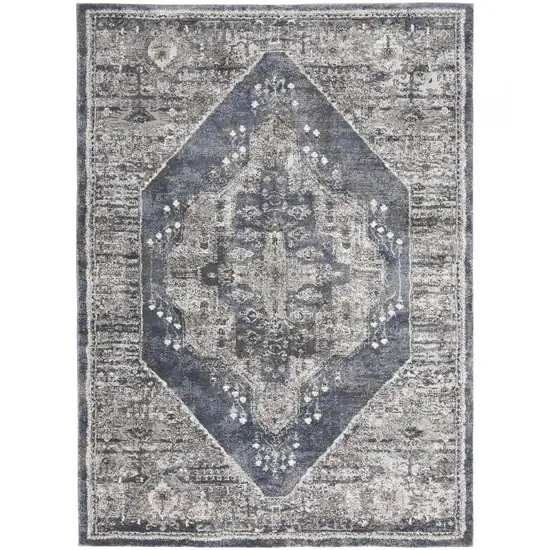 Blue Floral Power Loom Distressed Area Rug Photo 2