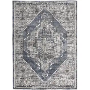 Photo of Blue Floral Power Loom Distressed Area Rug