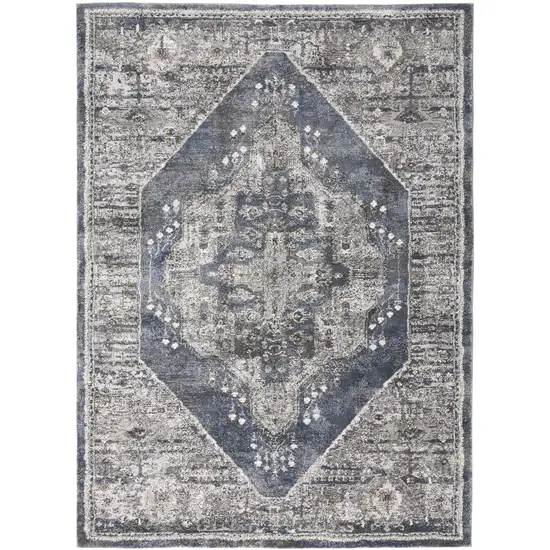 Blue Floral Power Loom Distressed Area Rug Photo 4