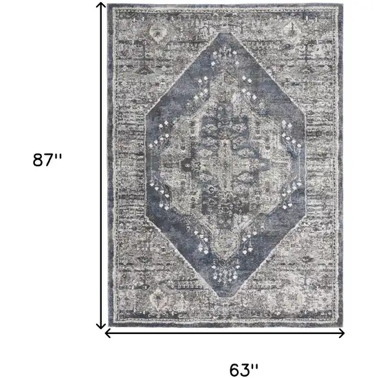 Blue Floral Power Loom Distressed Area Rug Photo 3